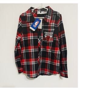 Cotton On Kids NBA Chicago Bulls red plaid flannel shirt sz 8 team spirit